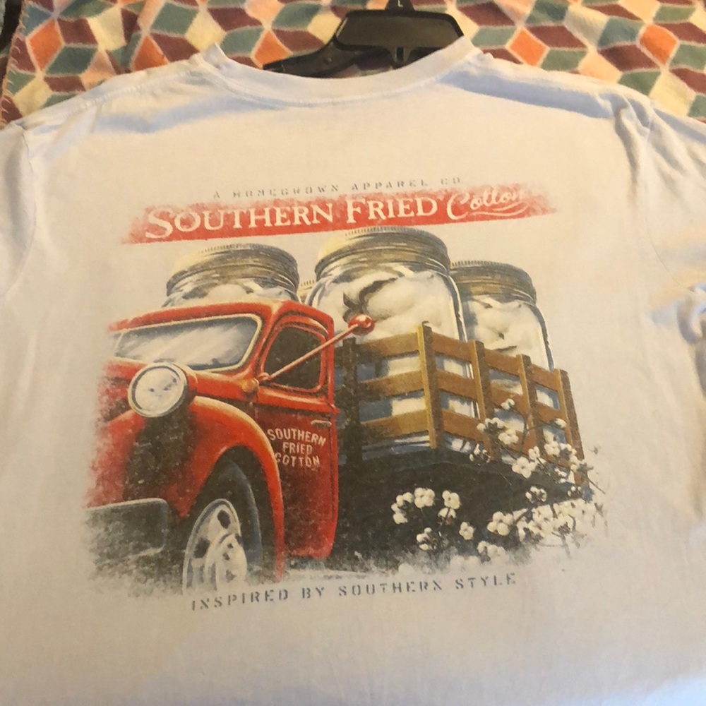 Beautiful like new light blue/light purple Southern Fried Cotton Pocket tee